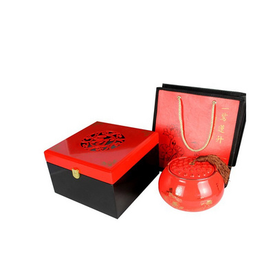 高档木盒装茶叶包装 一鹭莲升大号陶瓷罐定制