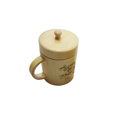 竹制品/竹制茶杯/带盖有柄竹茶杯定制