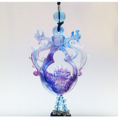 福缘琉璃 车挂件车挂饰 高档汽车内饰用品 礼品 龙保太平荷花瓶