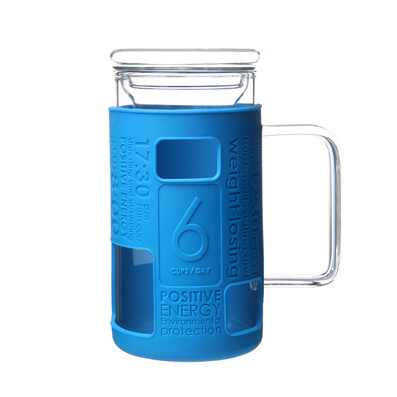 Stylor/法国花色硅胶隔热无铅玻璃带盖茶水杯