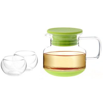Stylor/法国花色玻璃茶具 硅胶盖花茶壶茶杯3件套装定制