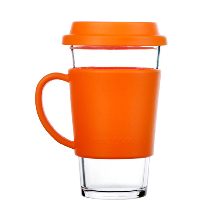 Glasslock乐扣有柄钢化玻璃水杯带盖杯办公茶杯