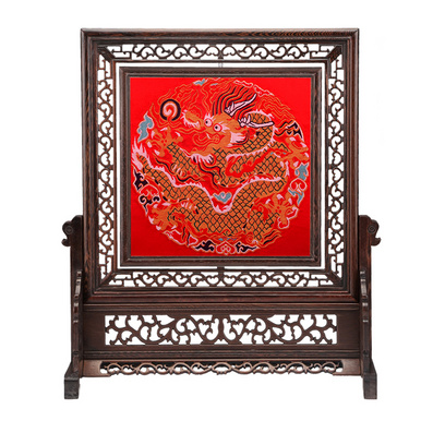 鸡翅木云锦摆件屏风 中国特色工艺品定制