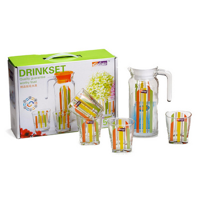 彩虹水具五件套杯具茶具套装 精美玻璃彩色印花水具礼盒五件套定制