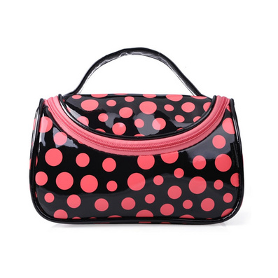 新款女包 漆皮撞色波点化妆包 专业化妆袋 手提包