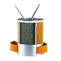 优质办公笔筒礼品 多功能金属笔筒万年历笔筒定制可印LOGO