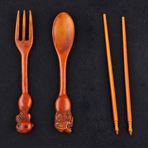 天然牦牛骨餐具套装手工雕刻复古餐具套装定制