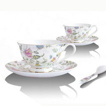 骨瓷2杯2碟英式红茶杯 欧式咖啡杯碟套装送勺子 陶瓷杯子 蔷薇花