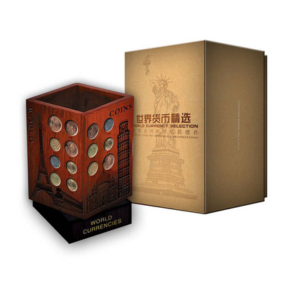 赚钱笔筒 世界货币精选 多功能办公摆件