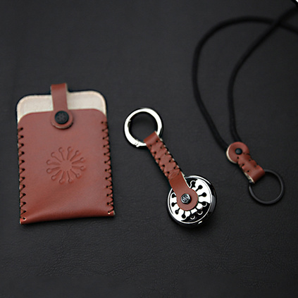 开了出品 创意文艺蒲公英香氛钥匙扣+手工皮质卡套门禁卡套