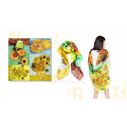 梵高油画风格100%桑蚕丝雪纺丝巾135*135cm