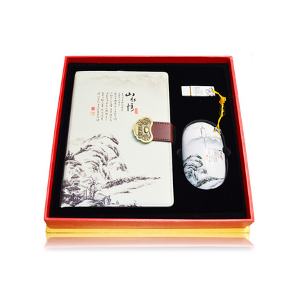 商务办公礼品记事本套装记事本+U盘+鼠标三件套复古创意文具空白笔记本