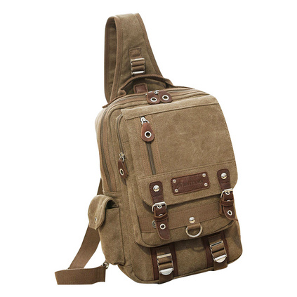 新款多功能经典纯棉帆布男士双肩背包时尚百搭休闲运动胸包