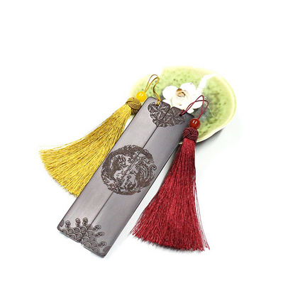 紫光檀龙凤书签两件套 红木书签定制