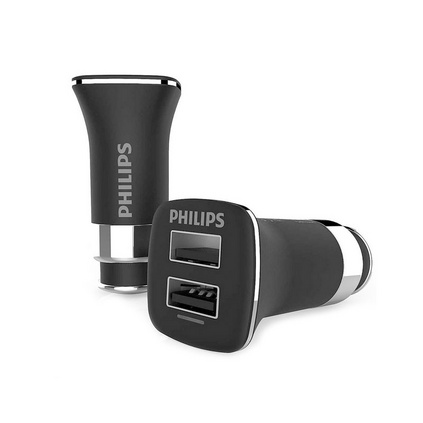 飞利浦正品DLP2011 车载充电器 双USB2A智能快充点烟器车充一拖二