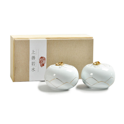 精品礼盒白瓷描金陶瓷茶叶罐 防潮高白密封