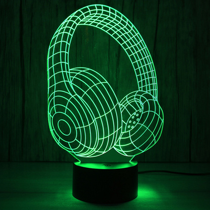 新款头戴式炫酷耳机led节能灯USB供电七彩渐变小夜灯