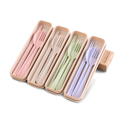 小麦秸秆餐具套装 便携式餐具三件套 环保无毒可降低勺叉筷子套装定制