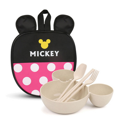 卡通儿童礼品餐具套装 小麦大头米奇碗儿童碗水果盘布袋米奇餐具创意个性定制