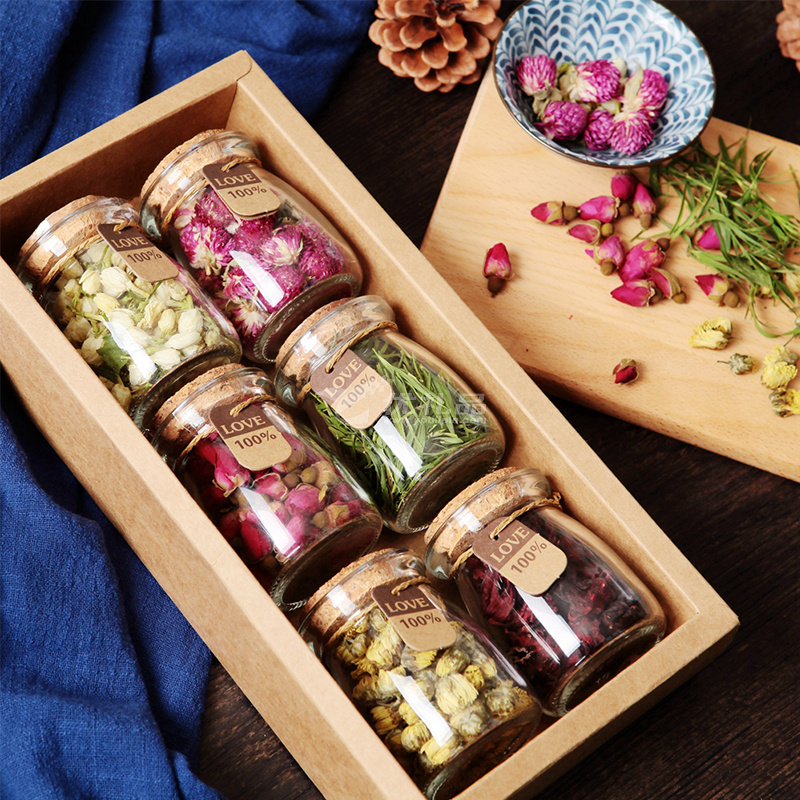 玫瑰花茶菊花茶茉莉花茶洛神花茶组合花草养生茶6瓶礼盒装伴手礼定制 