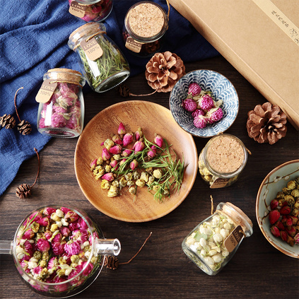 玫瑰花茶菊花茶茉莉花茶洛神花茶组合花草养生茶6瓶礼盒装伴手礼定制 