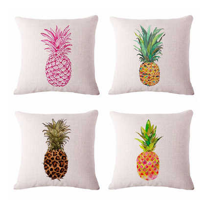 手绘菠萝棉麻抱枕四季亚麻靠垫套家居装饰礼品定制