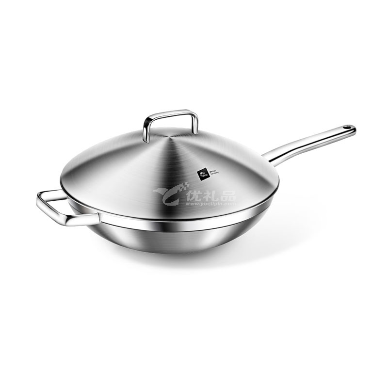 德国米技/miji 银河系列 30CM不锈钢中式炒锅加厚复合单柄煎锅定制