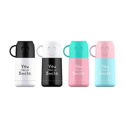 可爱笑脸210ml保温杯学生便携手提带杯盖水杯 smile迷你杯子定制