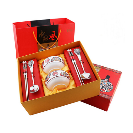 福禄寿喜中国风脸谱陶瓷碗餐具6件套 礼品餐具套装定制