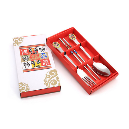 中国风脸谱便携餐具 创意叉勺筷礼盒餐具三件套定制