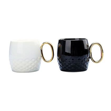创意陶瓷杯咖啡杯黑白金手柄马克杯定制