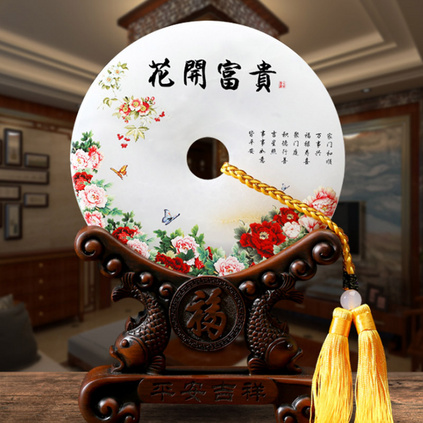 阿富汗客厅摆件平安扣玉石和氏璧风景开业礼品办公室饰品定制