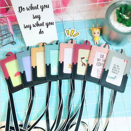 创意拼接PU皮公交地铁交通卡套钥匙扣学生门禁月票挂脖卡套定制