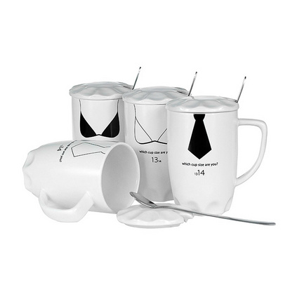 创意皇冠咖啡杯 黑白马克杯情侣对杯 水杯 陶瓷杯带盖可定制logo