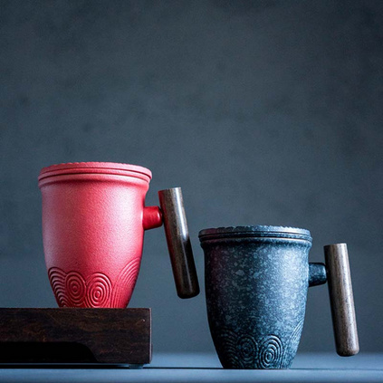 复古马克杯陶瓷带盖带过滤网实用礼品大容量泡茶杯定制