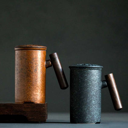 复古陶瓷马克杯带过滤网带盖简约茶水分离泡茶办公新品定制