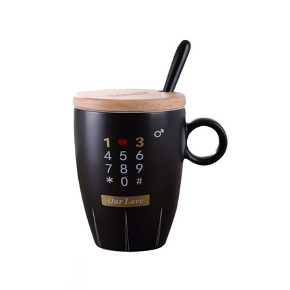 陶瓷黑白杯具套装 情侣对杯创意办公室马克杯带盖勺结婚伴手礼物定制