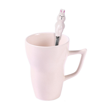 粉色马克杯带盖勺水杯陶瓷简约个性创意公主学生杯子定制