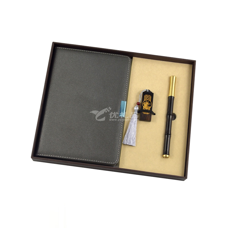 红木商务套装礼品定制（笔记本+优盘+签字笔）节日宣传促销礼品定制