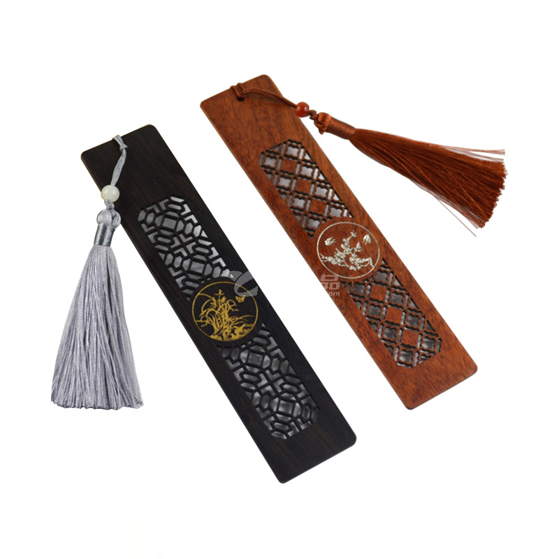 描色缕空书签套装 红木文化礼品 高校周年庆典活动礼品定制