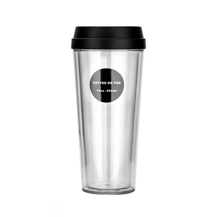 韩版简约双层隔热透明咖啡奶茶随手杯大容量推盖塑料水杯定制