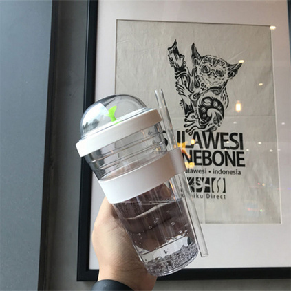 创意个性树苗塑料成人吸管杯果汁杯奶茶水杯潮流带盖便携儿童杯子定制
