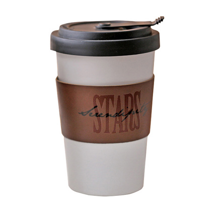 37度原创 北欧ins风带盖皮革随手杯 隔热陶瓷咖啡杯 创意便携水杯定制