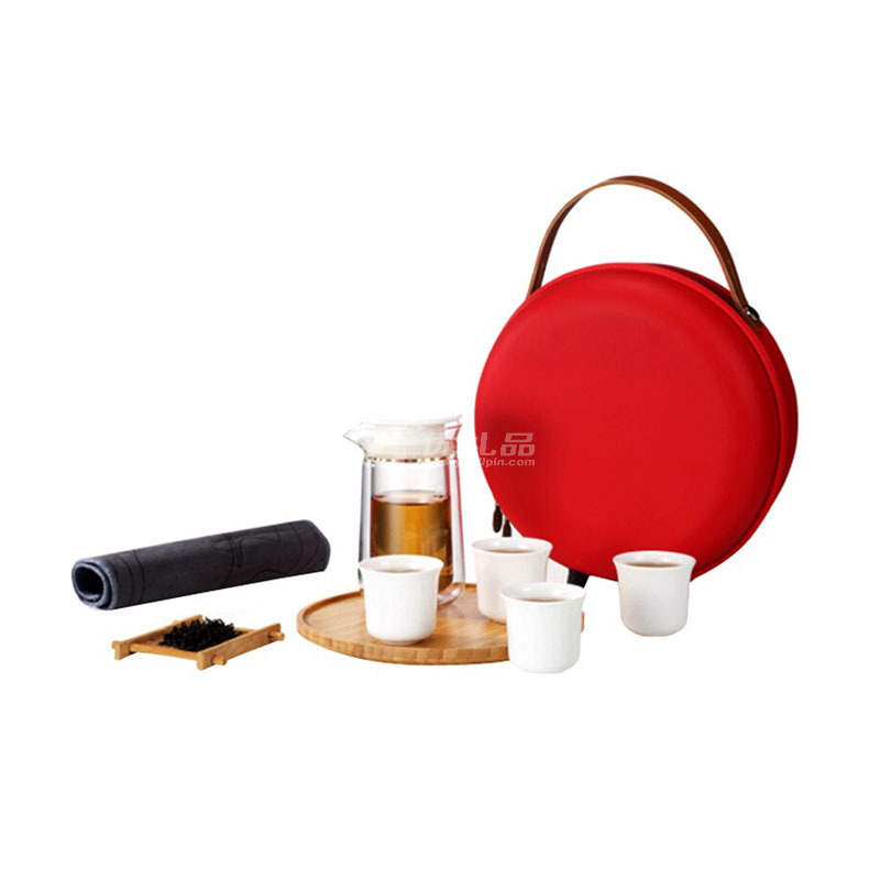 随圆便携旅行车载茶具一壶四杯耐热玻璃品茗杯陶瓷茶具定制 随圆便携旅行车载茶具一壶四杯耐热玻璃品茗杯陶瓷茶具定制