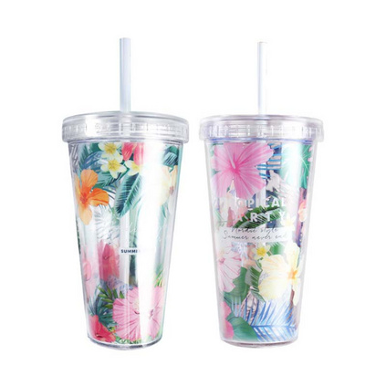 Girlwill夏日吸管杯塑料水杯创意学生随手杯子定制