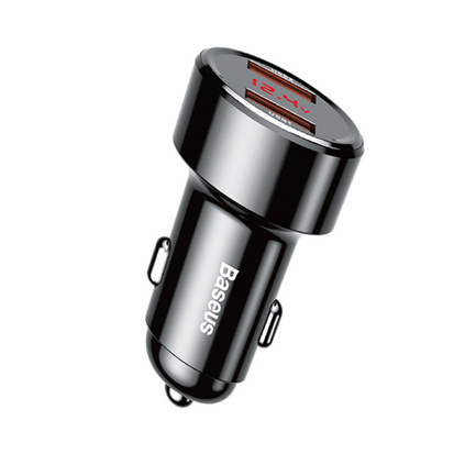 倍思 魔力系列智能数显双快充车充 双QC/type-c+USB渐变色车载车充定制