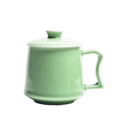 空山新雨 创意带盖陶瓷泡茶办公杯 会议龙泉青瓷马克杯礼品杯定制