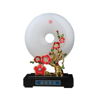 琉璃平安扣 珐琅彩根雕工艺品 平安扣玉石摆件定制