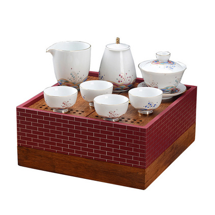 珐琅彩八件套陶瓷茶壶茶具重竹盘泡茶器茶具套装定制