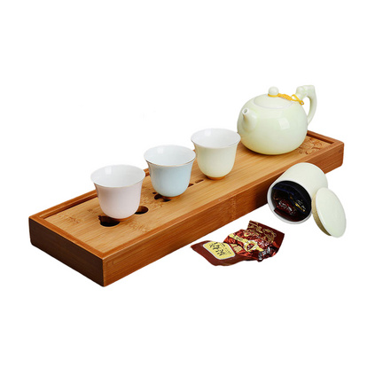一壶三杯青瓷茶具套装 便捷式重竹泡茶盘 大容量提梁壶茶具套装定制